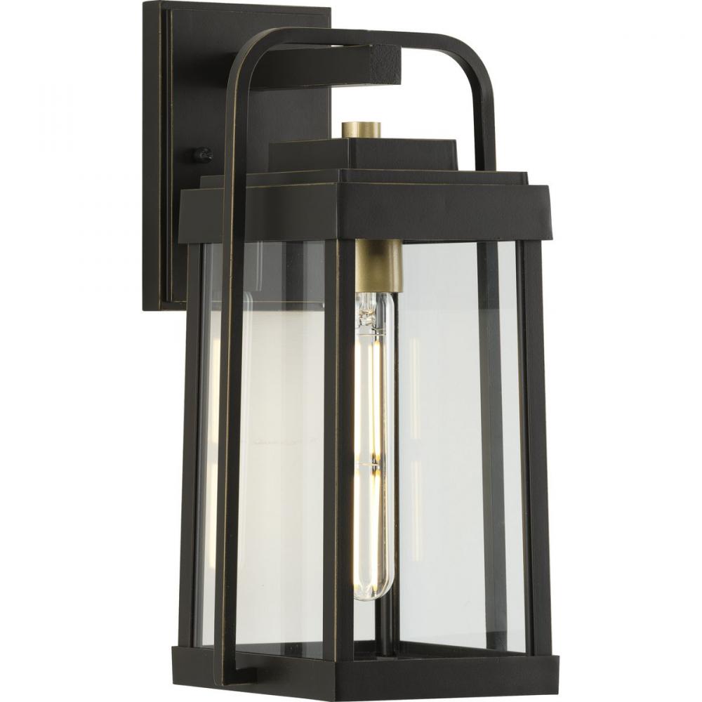 Walcott Collection One-Light Antique Bronze with Brasstone Accents Clear Glass Transitional Outdoor