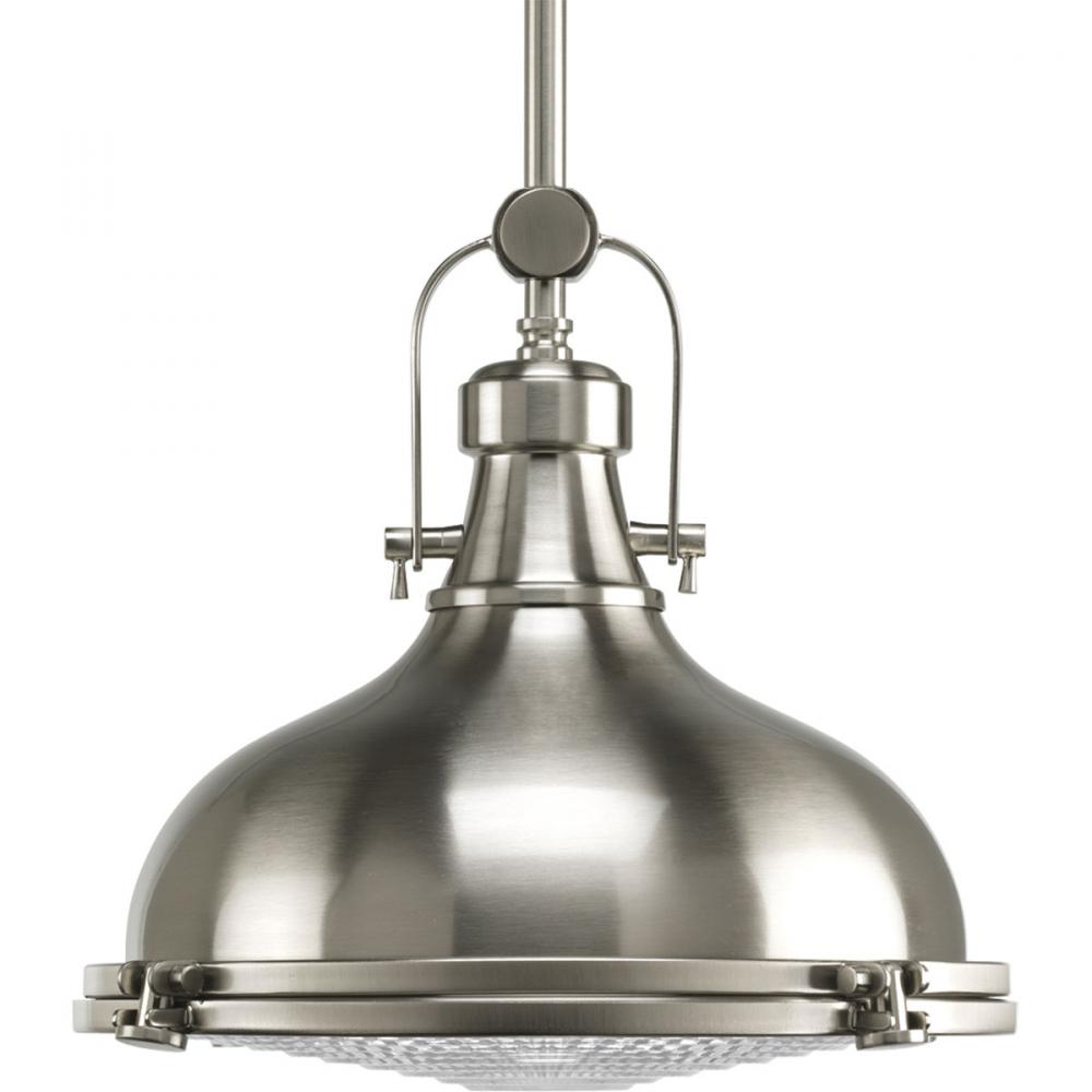 Fresnel Lens Collection One-Light Brushed Nickel Fresnel Glass Coastal Pendant Light