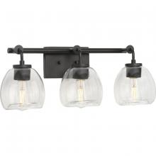 Progress P300347-143 - Caisson Collection Three-Light Graphite Clear Glass Urban Industrial Bath Vanity Light