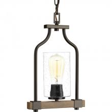 Progress P500056-020 - Barnes Mill Collection One-Light Antique Bronze Clear Seeded Glass Farmhouse Mini-Pendant Light