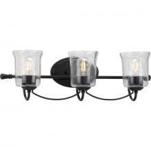 Progress P300255-031 - Bowman Collection Three-Light Matte Black Clear Chiseled Glass Coastal Bath Vanity Light