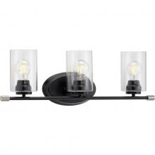 Progress P300278-031 - Riley Collection Three-Light Matte Black Clear Glass Modern Bath Vanity Light