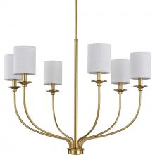 Progress P400227-012 - Bonita Collection Six-Light Satin Brass White Linen Fabric Shade Luxe Chandelier Light