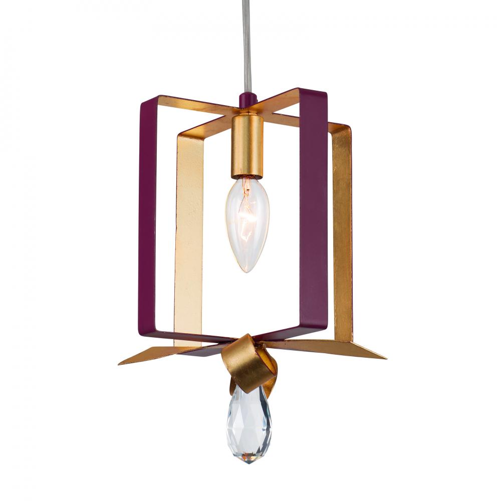 Posh 1-Lt Square Mini Pendant - Plum/Gold Leaf