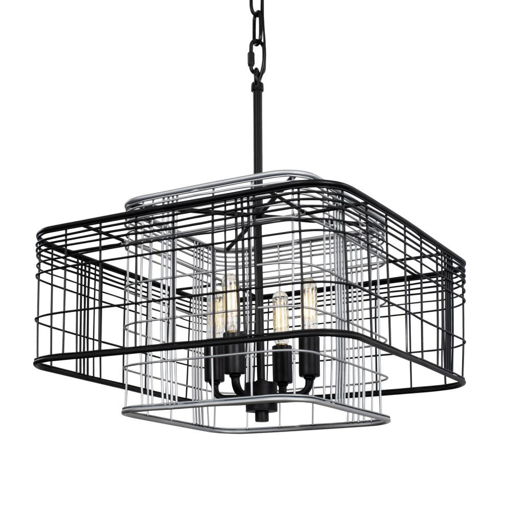 Vivienne 4-Lt Square Pendant - Black/Grey