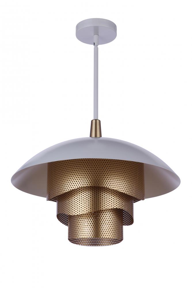 19” Diameter Sculptural Statement Dome Pendant w/ Perforated Metal Shades in Matte White/Matte Gold