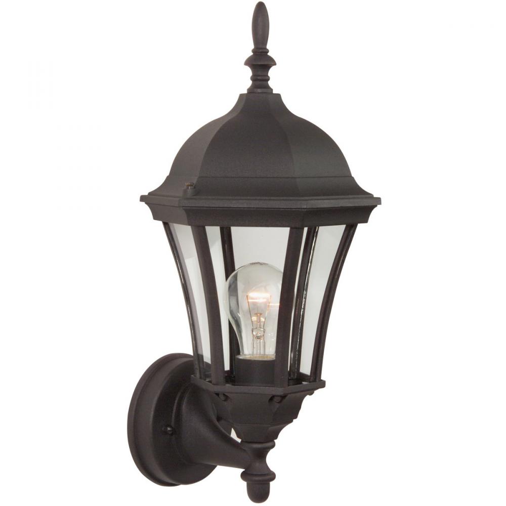 Curved Glass Cast 1 Light Medium Outdoor Wall Lantern in Textured Black