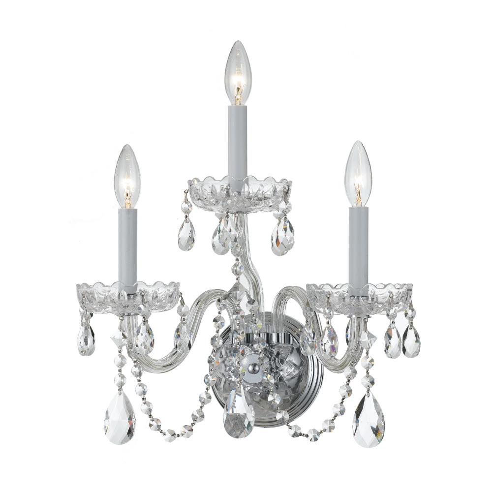 Traditional Crystal 3 Light Swarovski Strass Polished Chrome Sconce