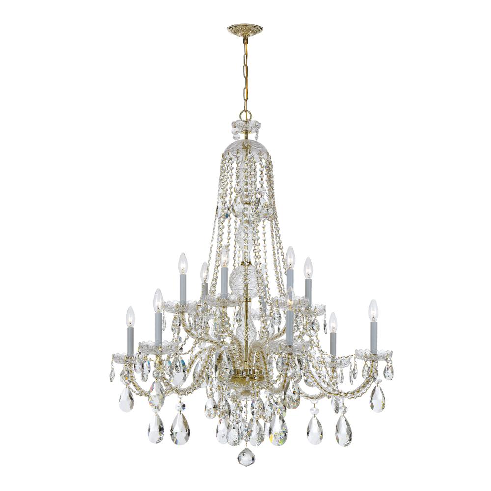 Traditional Crystal 12 Light Swarovski Strass Crystal Polished Brass Chandelier