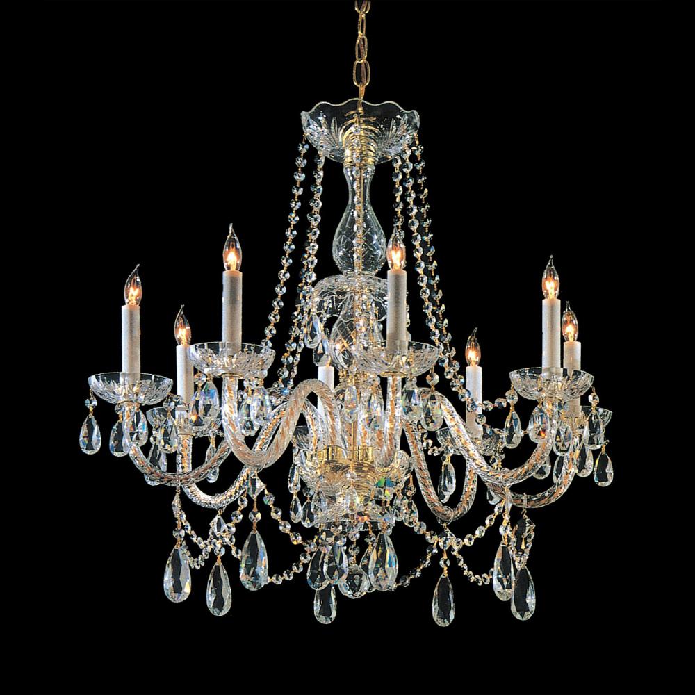 Traditional Crystal 8 Light Hand Cut Crystal Polished Brass Chandelier