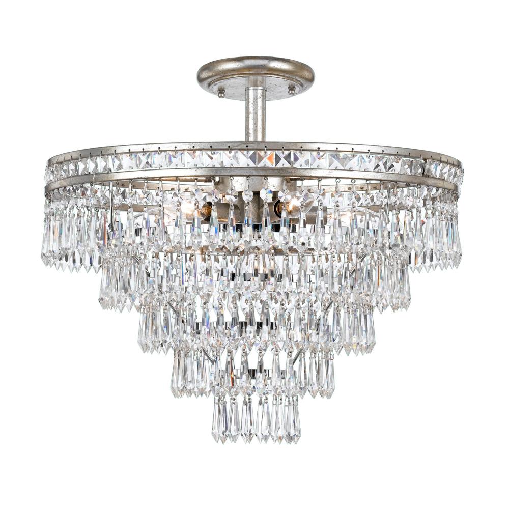 Mercer 7 Light Hand Cut Crystal Olde Silver Semi Flush Mount