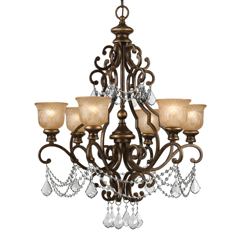 Norwalk 6 Light Hand Cut Crystal Bronze Umber Chandelier