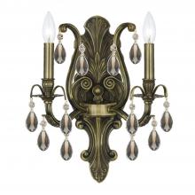 Crystorama 5563-AB-GT-S - Dawson 2 Light Golden Teak Swarovski Strass Crystal Antique Brass Sconce