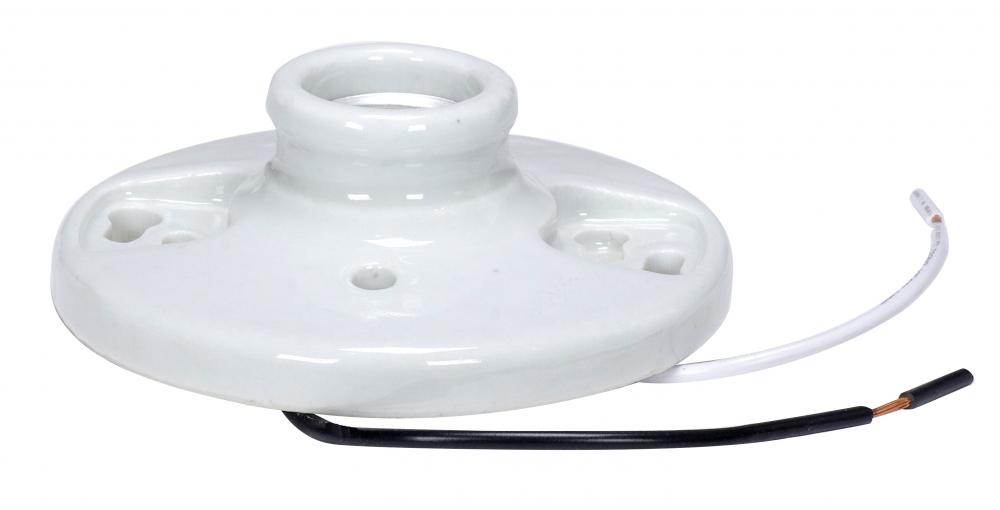 Keyless Glazed Porcelain Ceiling Receptacle; 7" AWM B/W Leads 105C; Screw Terminals; 4-3/8"