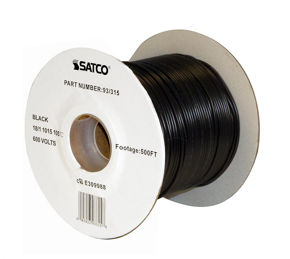 Lighting Bulk Wire; 18/1 Stranded AWM 105C UL 1015; 500 Foot/Spool; Black