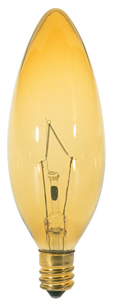 40 Watt BA9 1/2 Incandescent; Transparent Amber; 1500 Average rated hours; Candelabra base; 120 Volt