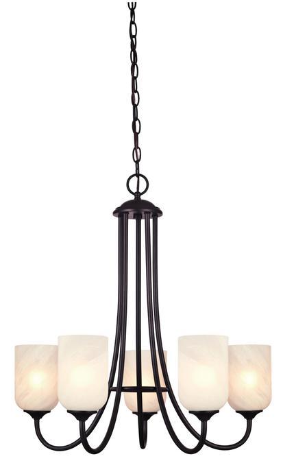 5 Light Chandelier Espresso Finish White Alabaster Glass