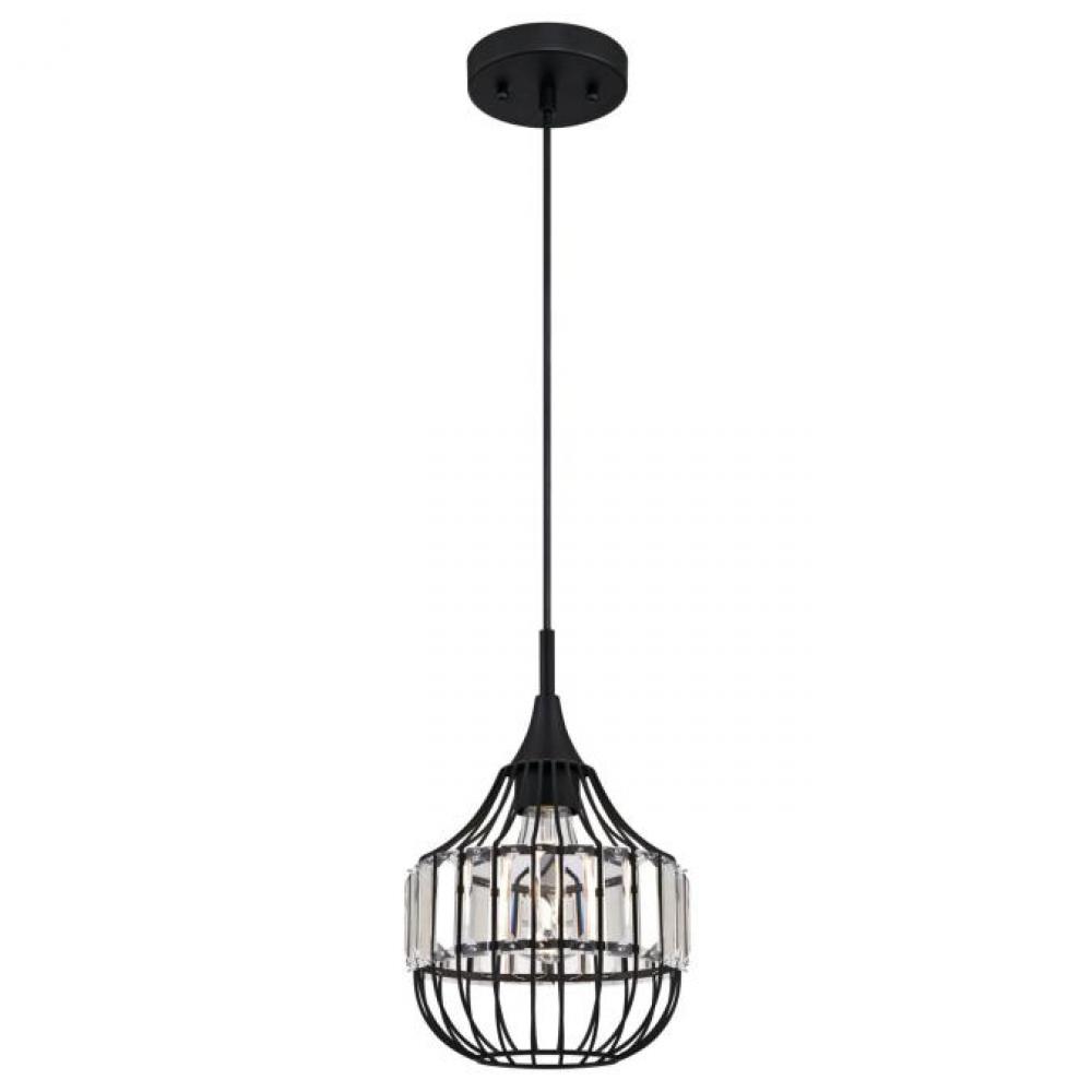 Mini Pendant Matte Black Finish Crystal Prism Cage Shade