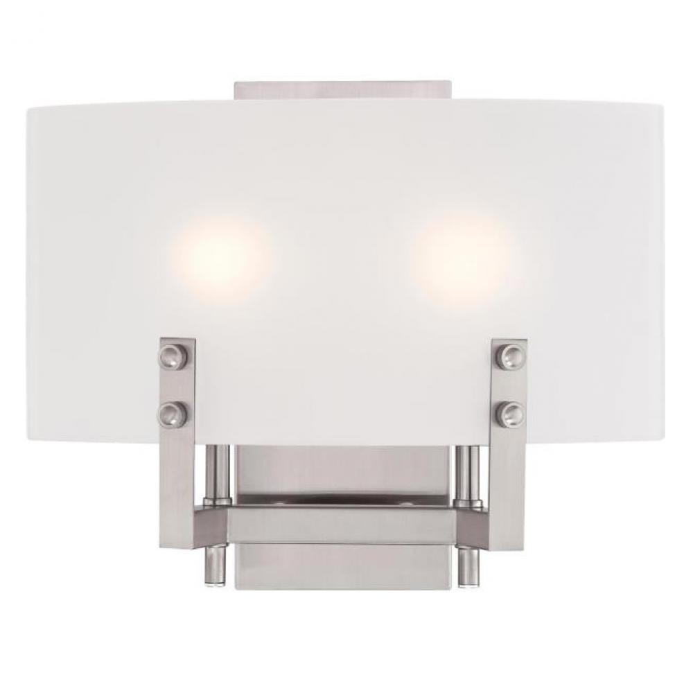 2 Light Wall Fixture Brushed Nickel Finish Frosted Glass