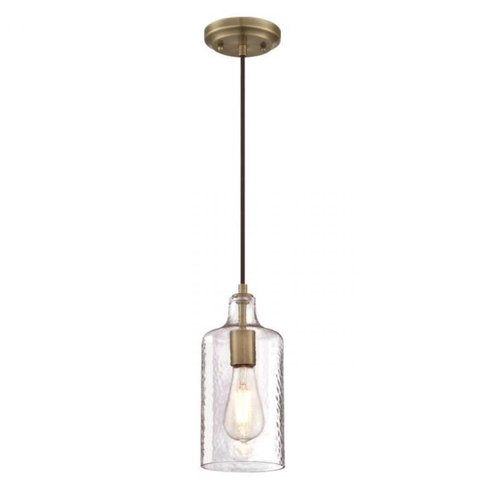 Mini Pendant Antique Brass Finish Clear Textured Glass