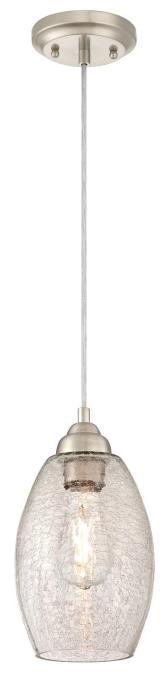 Westinghouse 6105700 - Mini Pendant Brushed Nickel Finish Clear Crackle Glass