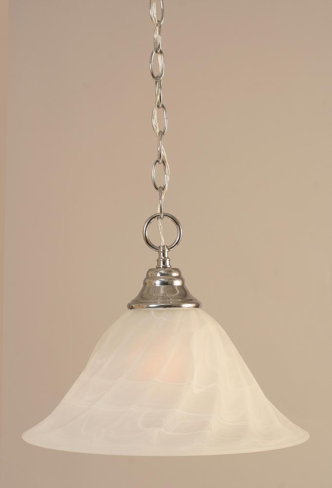 One Light Chrome White Alabaster Swirl Glass Down Pendant