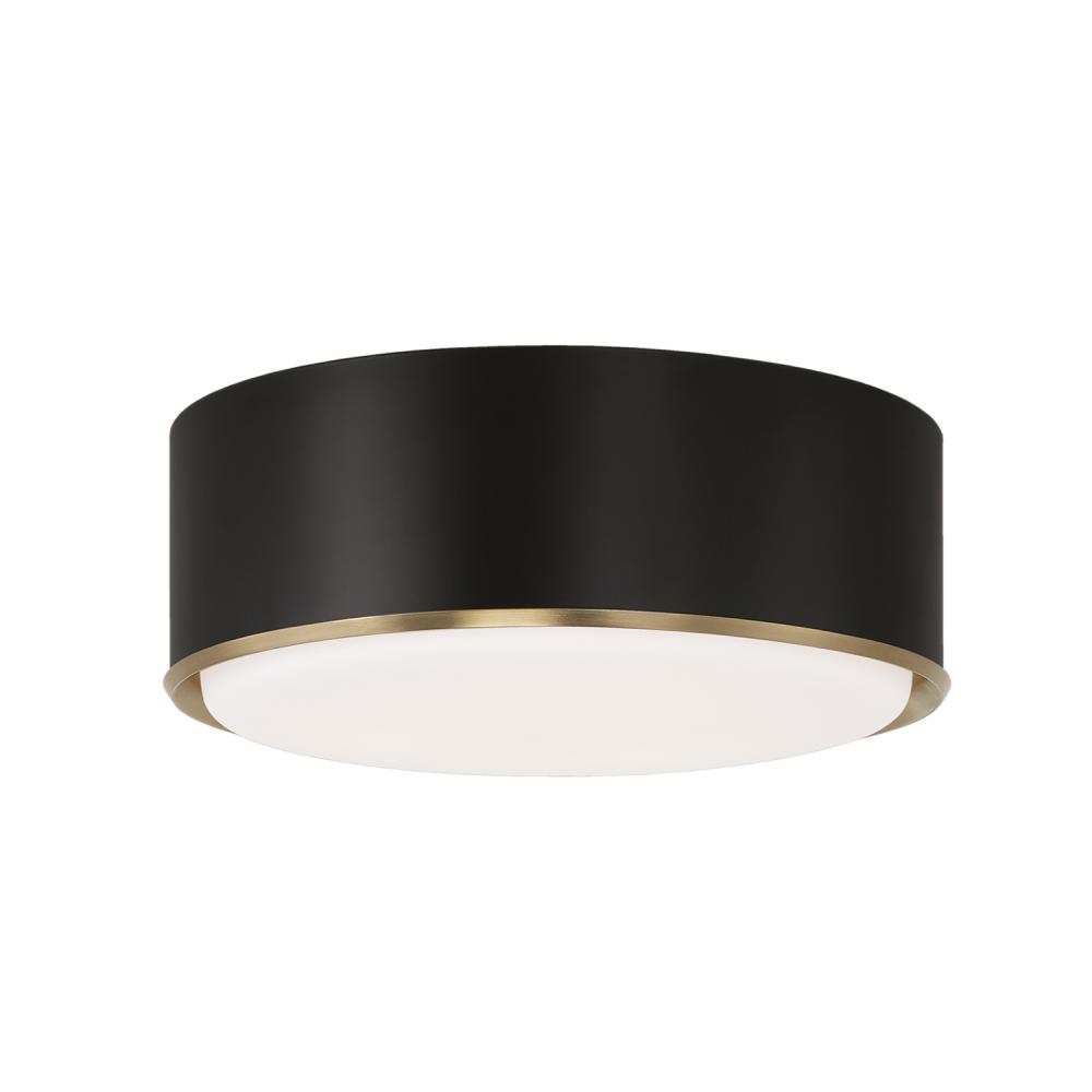 3-Light Semi Flush Mount in Matte Black with Matte Brass Details and Frosted White Diffuser