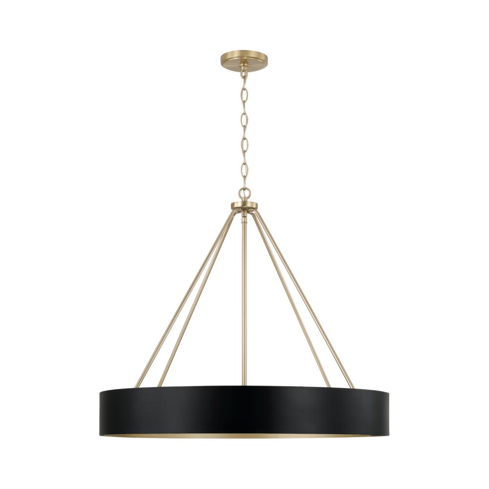 4-Light Modern Circular Metal Chandelier in Matte Black with Painted Matte Brass Interior