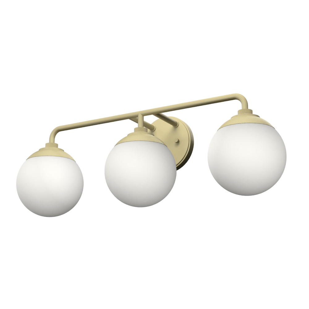 Hunter Hepburn Modern Brass with Cased White Glass 3 Light Bathroom Vanity Wall Light Fixture