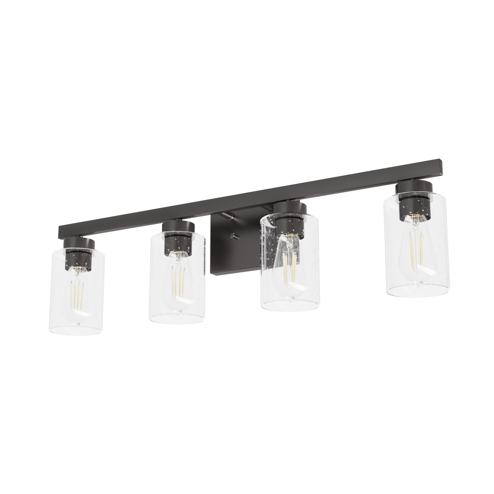 Hunter Hartland Noble Bronze with Seeded Glass 4 Light Bathroom Vanity Wall Light Fixture