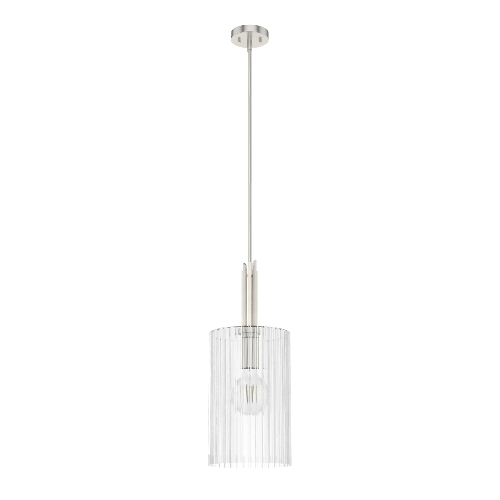 Hunter Gatz Brushed Nickel with Clear Fluted Glass 1 Light Pendant Ceiling Light Fixture