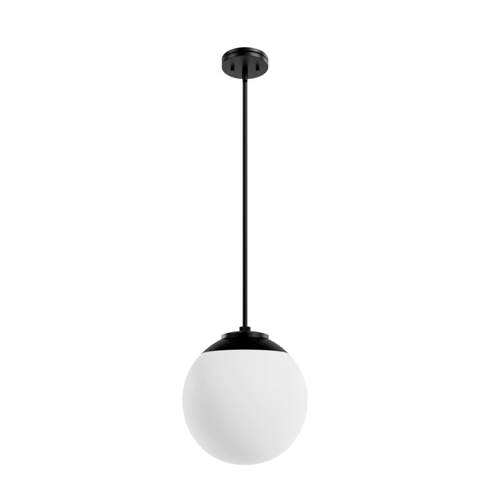 Hunter Hepburn Matte Black with Cased White Glass 1 Light Pendant Ceiling Light Fixture