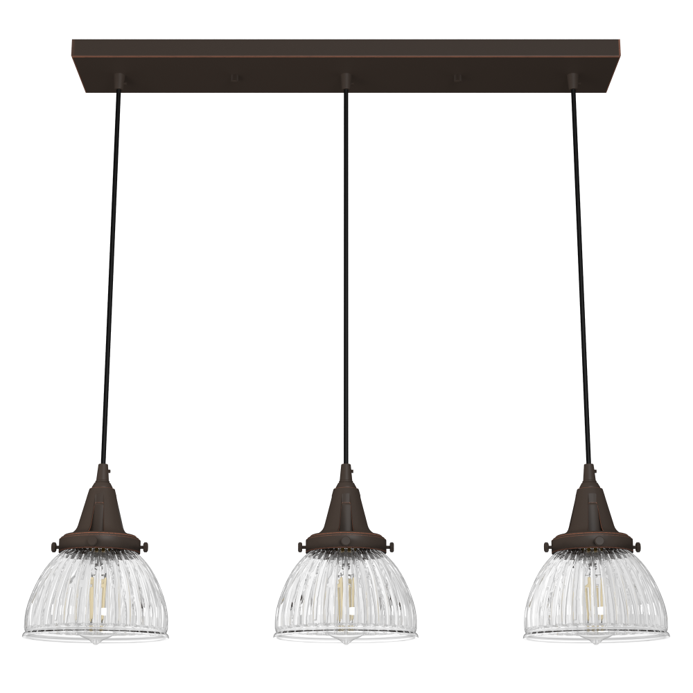 Hunter Cypress Grove Onyx Bengal with Clear Holophane Glass 3 Light Pendant Cluster Ceiling Light