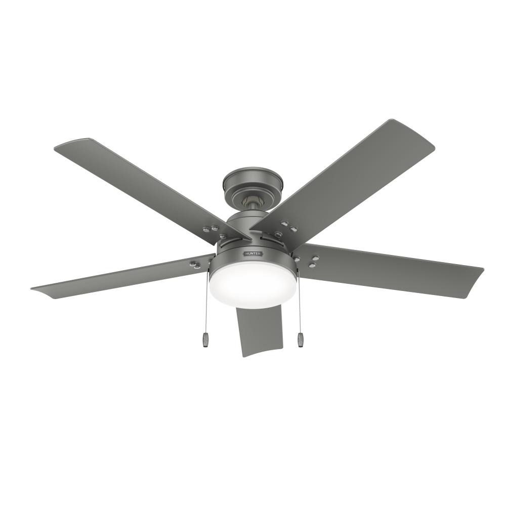 Hunter 52 in Sea Point Matte Silver WeatherMax Indoor/Outdoor Ceiling Fan w/ LED LT Kit & Pull Chain