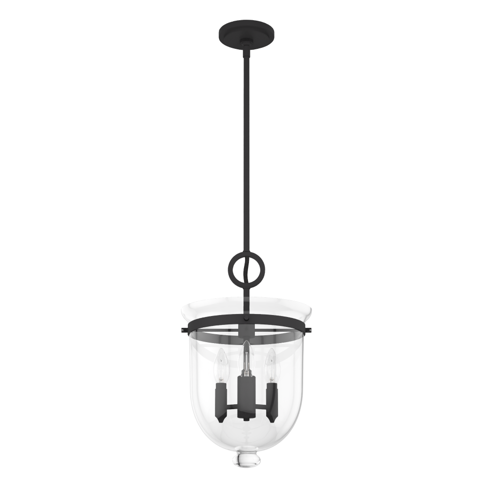 Hunter Belltown Natural Black Iron with Clear Glass 3 Light Pendant Ceiling Light Fixture