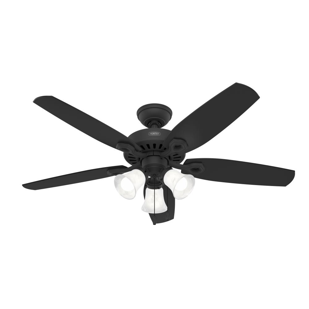 Hunter 52 inch Builder Matte Black Ceiling Fan with LED Light Kit and Pull Chain