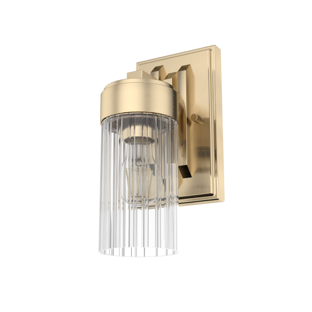 Hunter Gatz Alturas Gold with Clear Fluted Glass 1 Light Sconce Wall Light Fixture