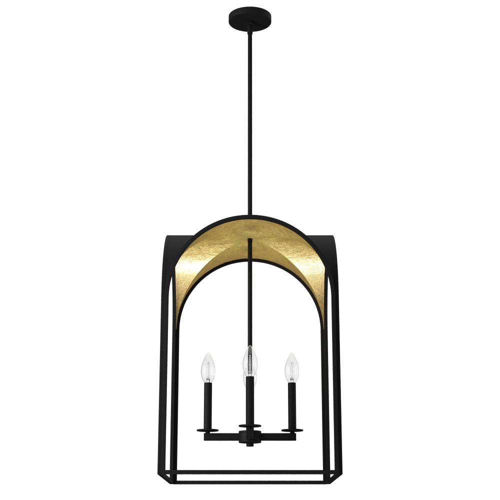 Hunter Dukestown Natural Black Iron and Gold Leaf 4 Light Pendant Ceiling Light Fixture