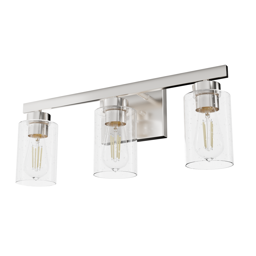 Hunter Hartland Brushed Nickel with Seeded Glass 3 Light Bathroom Vanity Wall Light Fixture