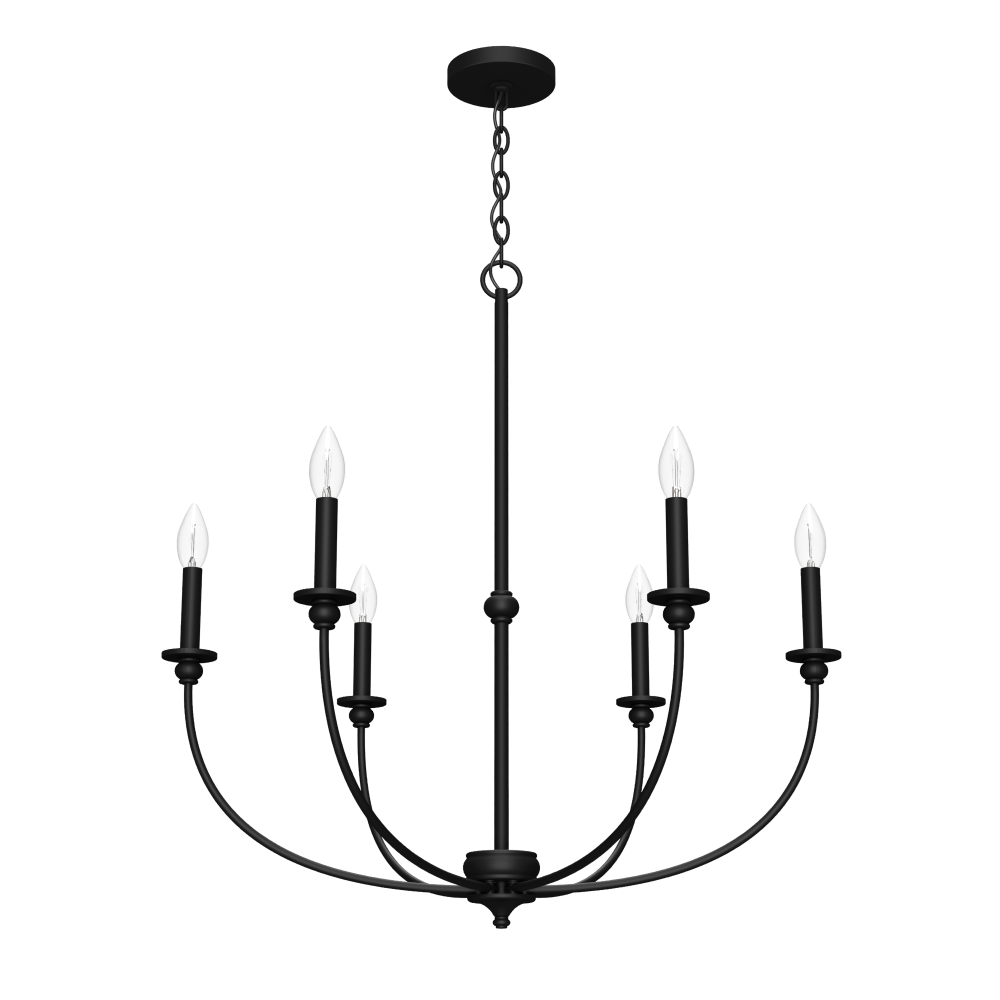 Hunter Southcrest Matte Black 6 Light Chandelier Ceiling Light Fixture