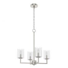 Hunter 19537 - Hunter Kerrison Brushed Nickel with Seeded Glass 4 Light Chandelier Ceiling Light Fixture