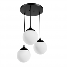 Hunter 19757 - Hunter Hepburn Matte Black with Cased White Glass 3 Light Pendant Cluster Ceiling Light Fixture