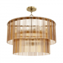 Hunter 13144 - Hunter Ontario Luxe Gold with Amber Glass 6 Light Pendant Ceiling Light Fixture