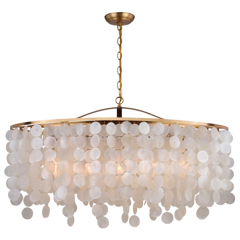 Elsa Capiz Shell 35.75-in. 5 Light Linear Chandelier Natural Brass