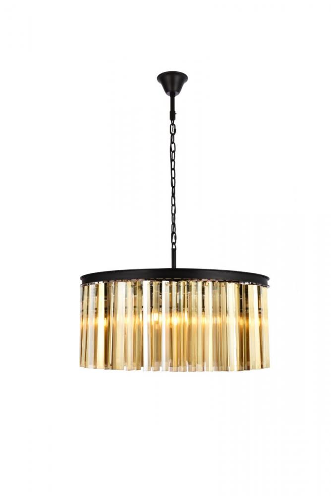 Sydney 8 Light Matte Black Chandelier Golden Teak (Smoky) Royal Cut Crystal