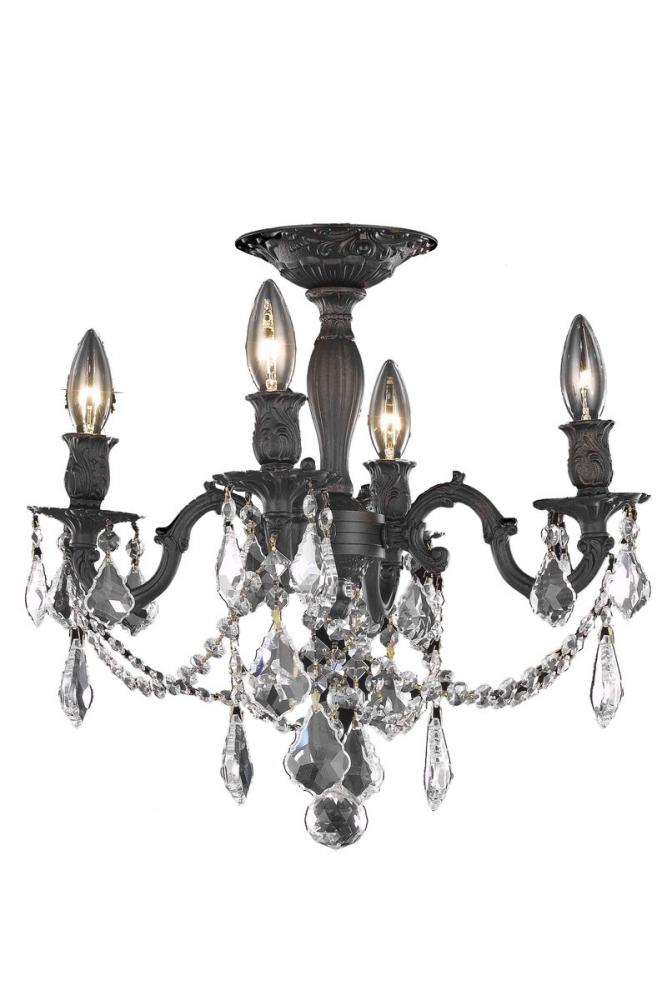 Rosalia 4 Light Dark Bronze Flush Mount Golden Teak (Smoky) Royal Cut Crystal