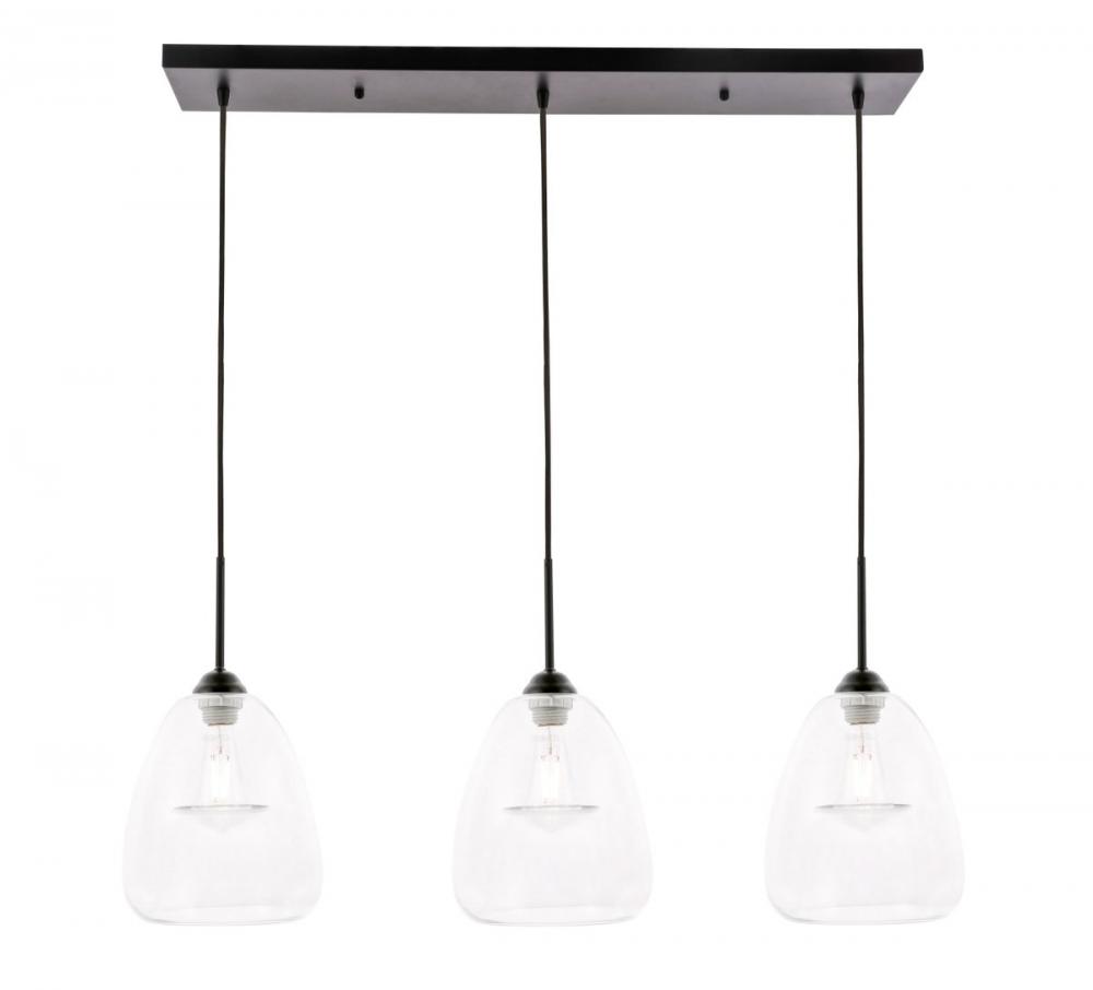 Kason 3 Light Black and Clear Glass Pendant