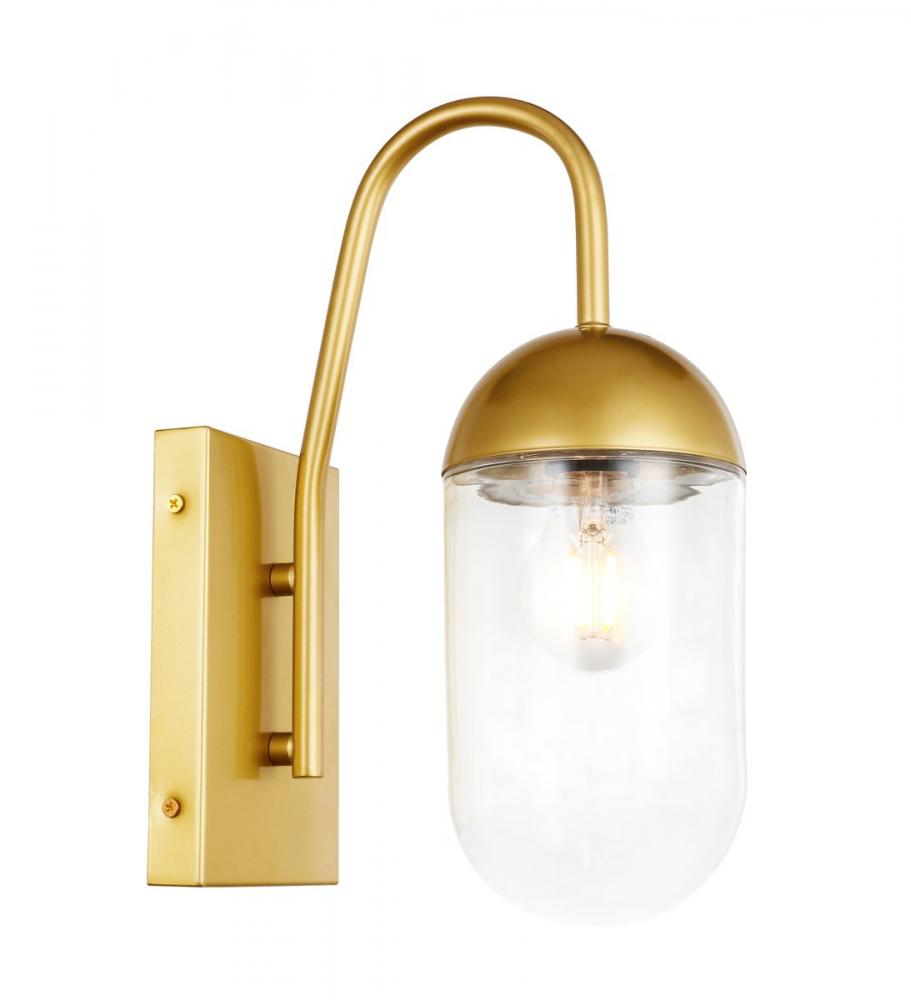 Kace 1 Light Brass and Clear Glass Wall Sconce