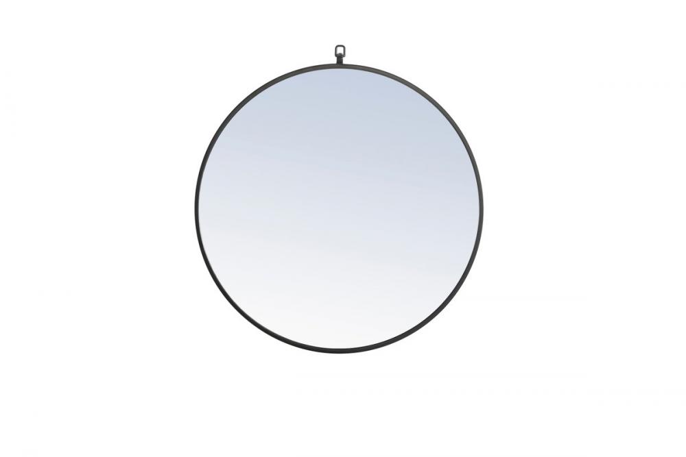 Metal Frame Round Mirror with Decorative Hook 28 Inch Black Finish