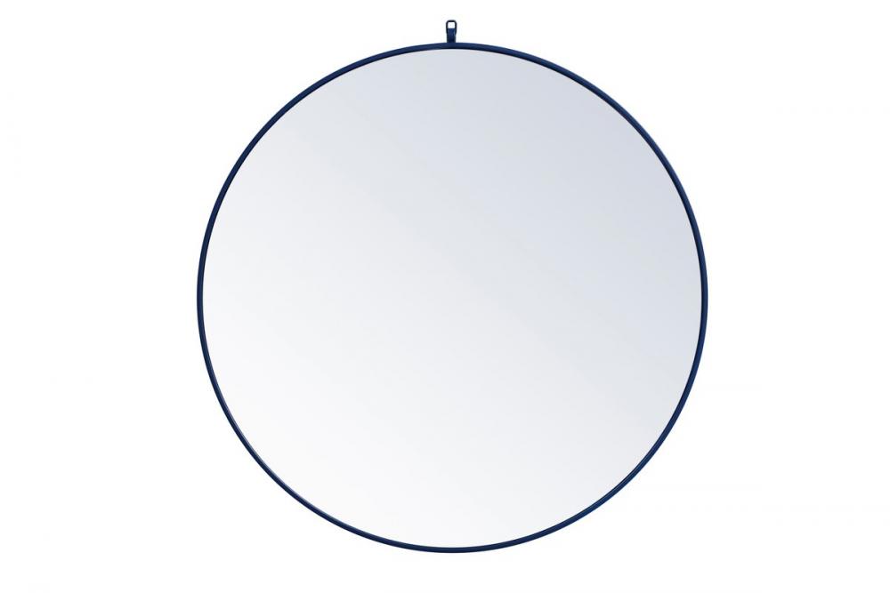 Metal Frame Round Mirror with Decorative Hook 39 Inch in Blue